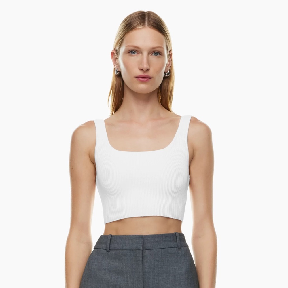 Aritzia Babaton Sculpt Knit Squareneck Cropped Tank White S